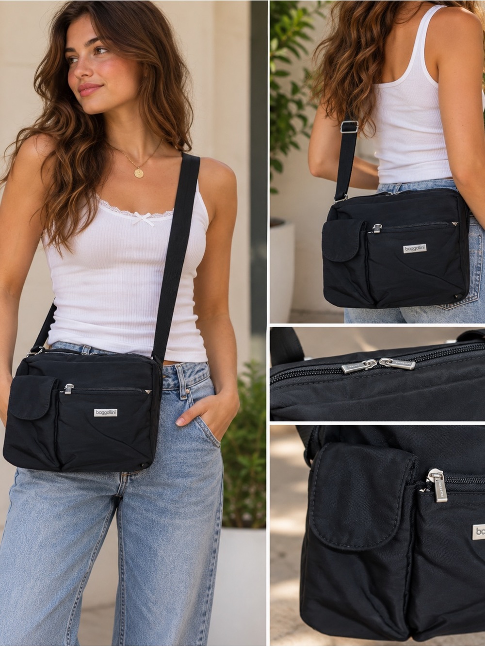 Baggallini Black Crossbody Organizer Bag - Lightweight Everyday Shoulder Bag